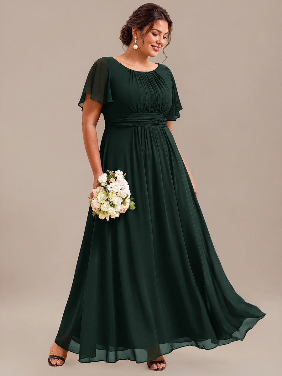 Plus Size Printed Chiffon Pleated Maxi Wedding Guest Dress #color_Dark Forest Green