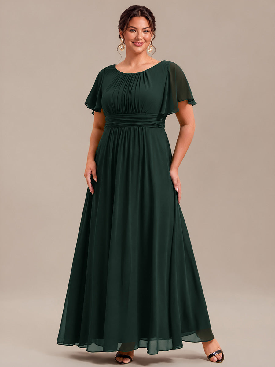 Plus Size Printed Chiffon Pleated Maxi Wedding Guest Dress #color_Dark Forest Green