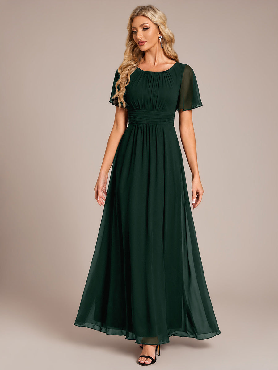 Ruched Chiffon Ruffle Sleeve Bridesmaid Dress #color_Dark Forest Green