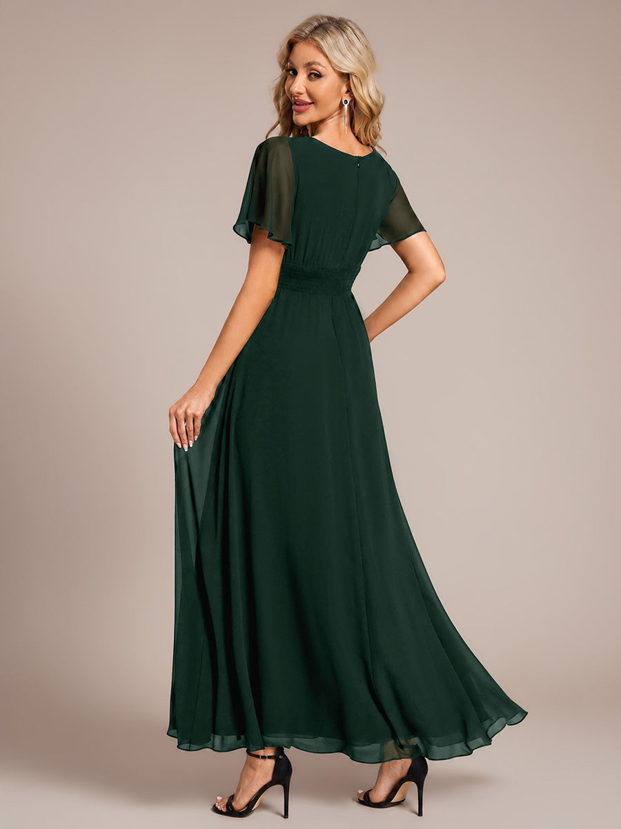 Ruched Chiffon Ruffle Sleeve Bridesmaid Dress #color_Dark Forest Green