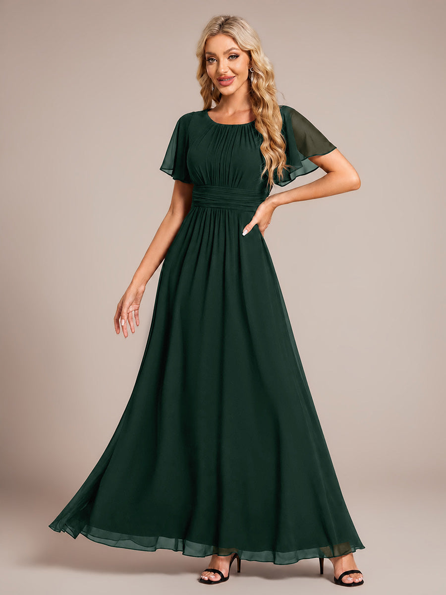 Ruched Chiffon Ruffle Sleeve Bridesmaid Dress #color_Dark Forest Green