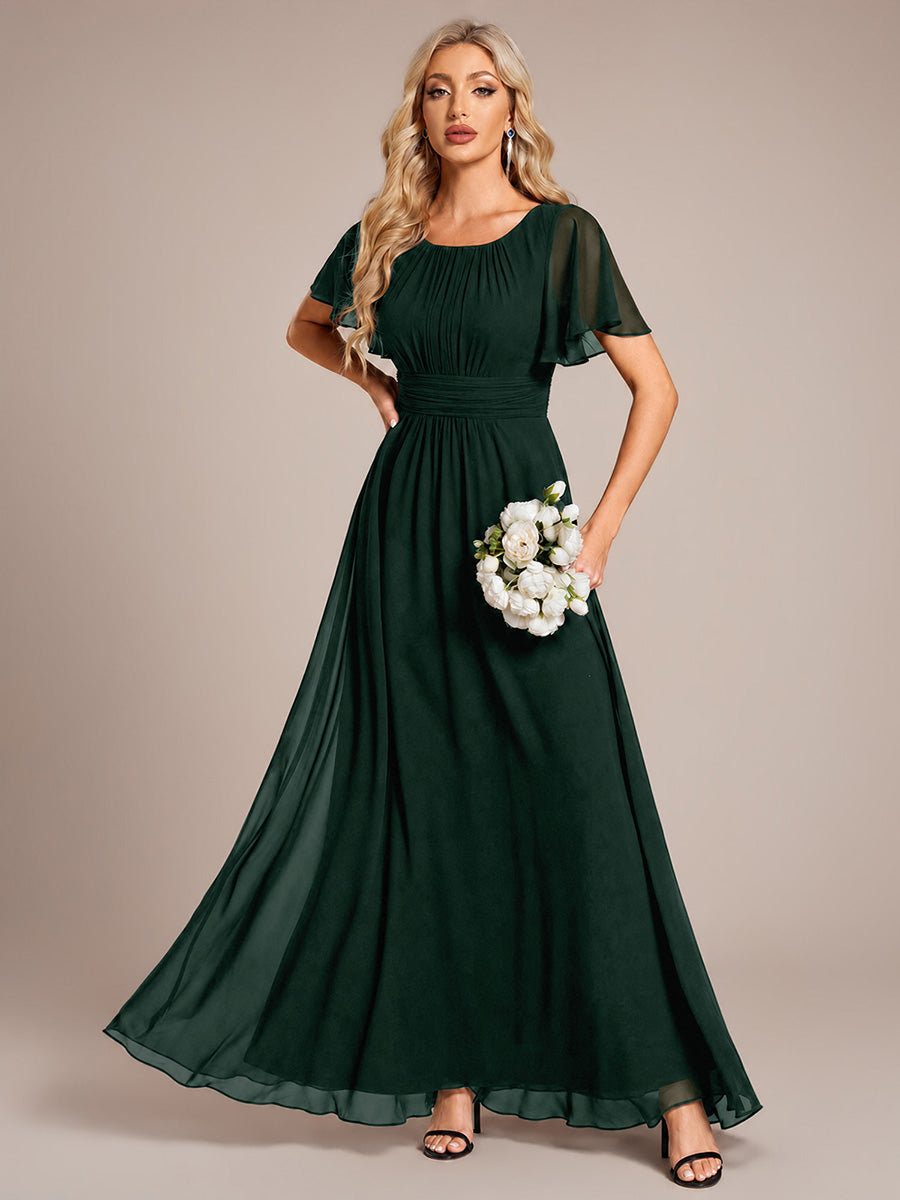 Ruched Chiffon Ruffle Sleeve Bridesmaid Dress #color_Dark Forest Green
