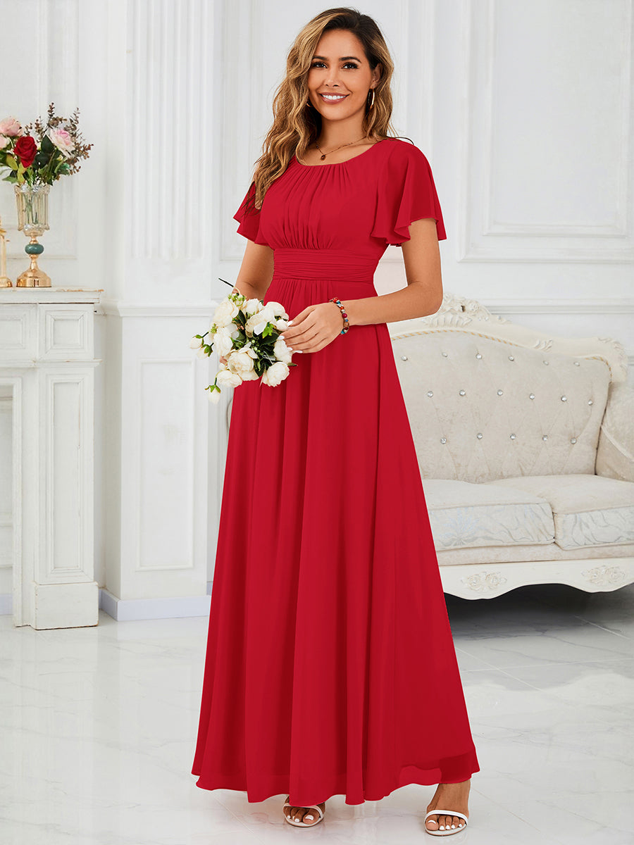 Maxi Chiffon Ruffles Sleeve Wedding Guest Dress #color_Red
