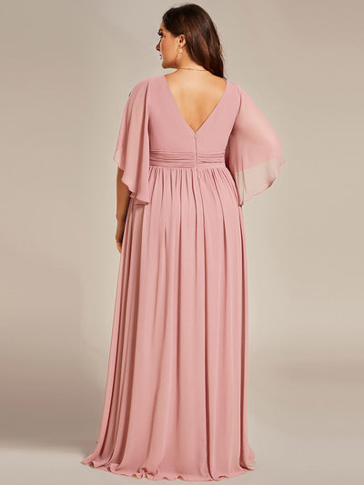 Plus Size Half Sleeve Pleated A-Line V-Neck Chiffon Bridesmaid Dress #color_Dusty Rose