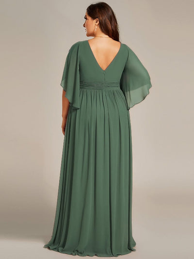 Plus Size Half Sleeve Pleated A-Line V-Neck Chiffon Bridesmaid Dress #color_Eucalyptus