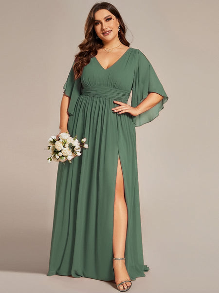 Ever-Pretty Plus Size Amber Bloom Floor Length Maxi Dress with V-Neck and Slit