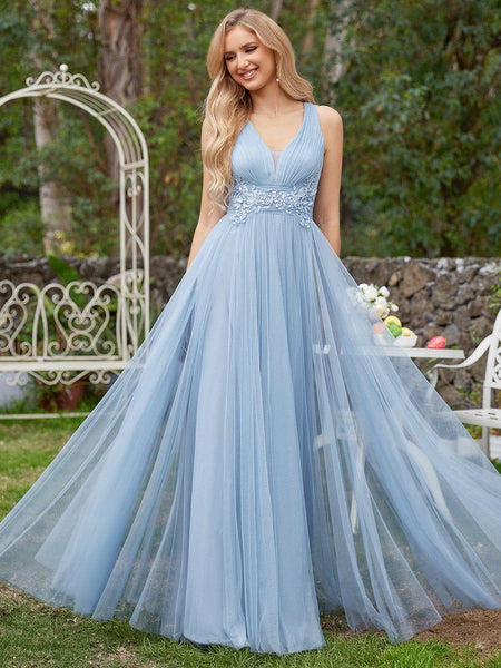 Ever-Pretty Fairy-Like Cross-Back Straps Tulle Waist Applique Sleeveless Bridesmaid Dress