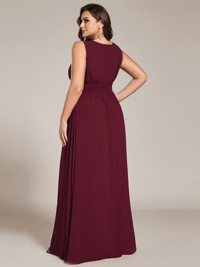Plus Size Hollow Out Sleeveless Empire Waist Chiffon Bridesmaid Dress #color_Burgundy