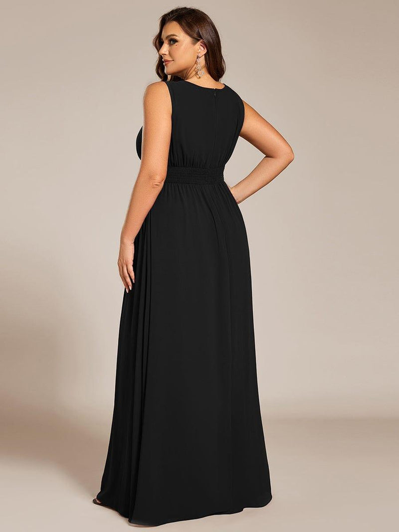 Elegant Plus Size Hollow Out Empire Waist Chiffon Round Neck Dress