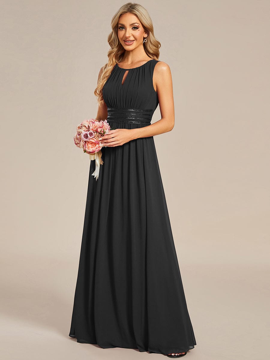 Custom Size Simple Sleeveless A-line Chiffon Bridesmaid Dress with Hollow Out Detail #color_Black