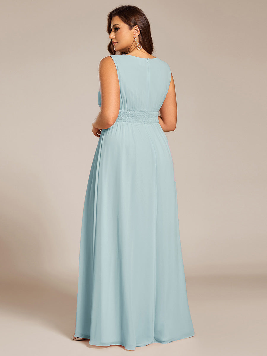 Simple Sleeveless A-line Chiffon Bridesmaid Dress with Hollow Out Detail #color_Sky Blue