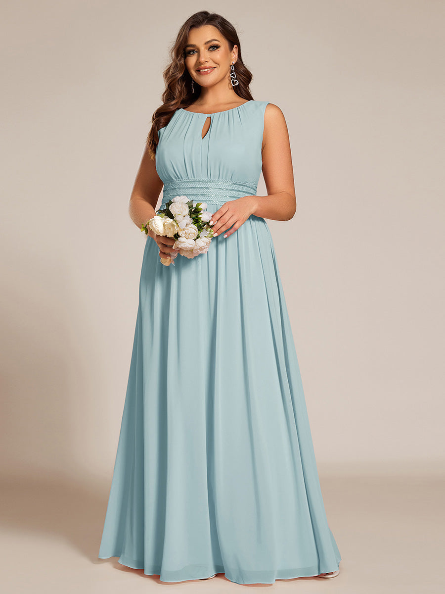 Simple Sleeveless A-line Chiffon Bridesmaid Dress with Hollow Out Detail #color_Sky Blue