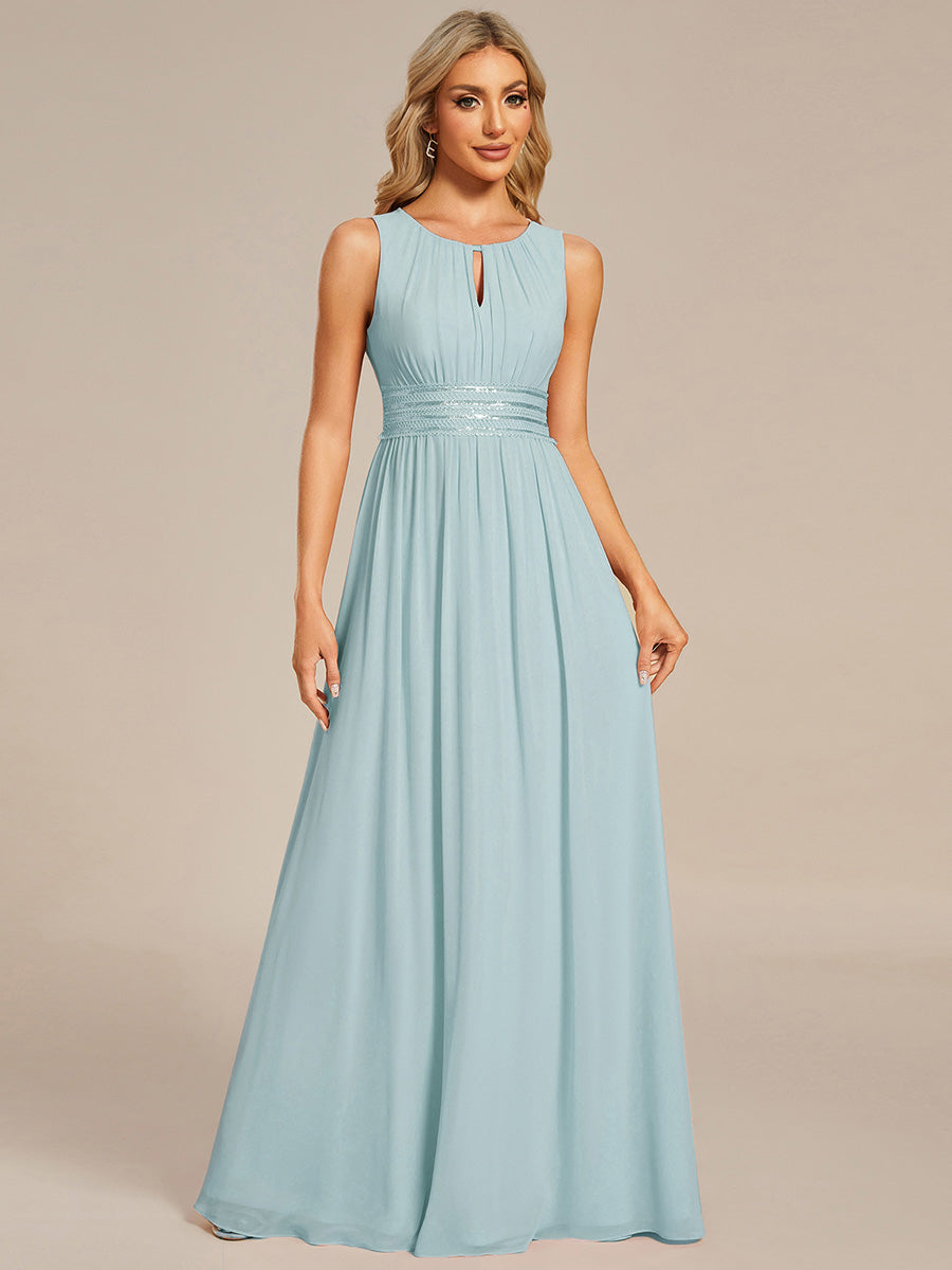 Simple Sleeveless A-line Chiffon Bridesmaid Dress with Hollow Out Detail #color_Sky Blue