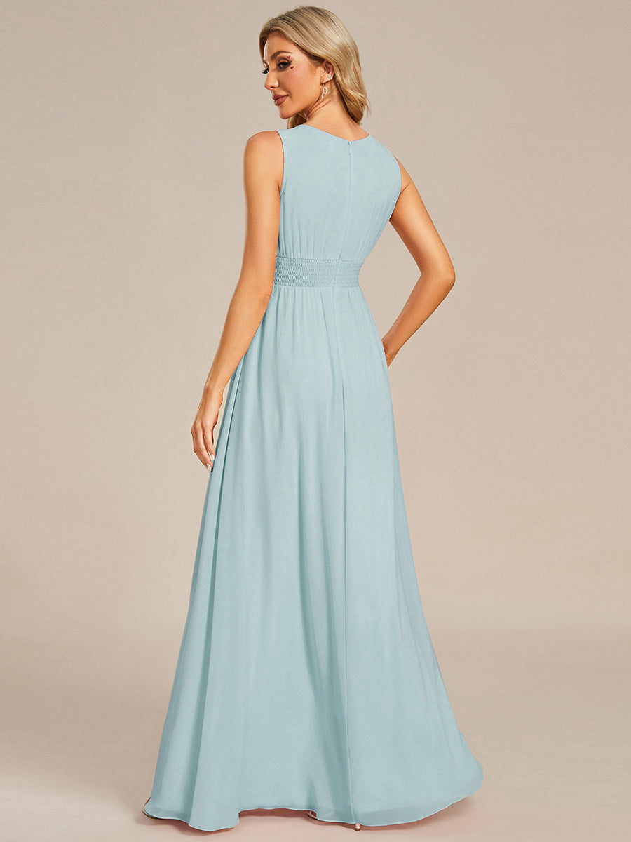 Simple Sleeveless A-line Chiffon Bridesmaid Dress with Hollow Out Detail #color_Sky Blue