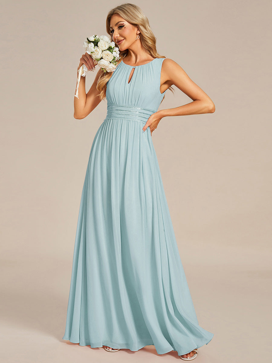Simple Sleeveless A-line Chiffon Bridesmaid Dress with Hollow Out Detail #color_Sky Blue