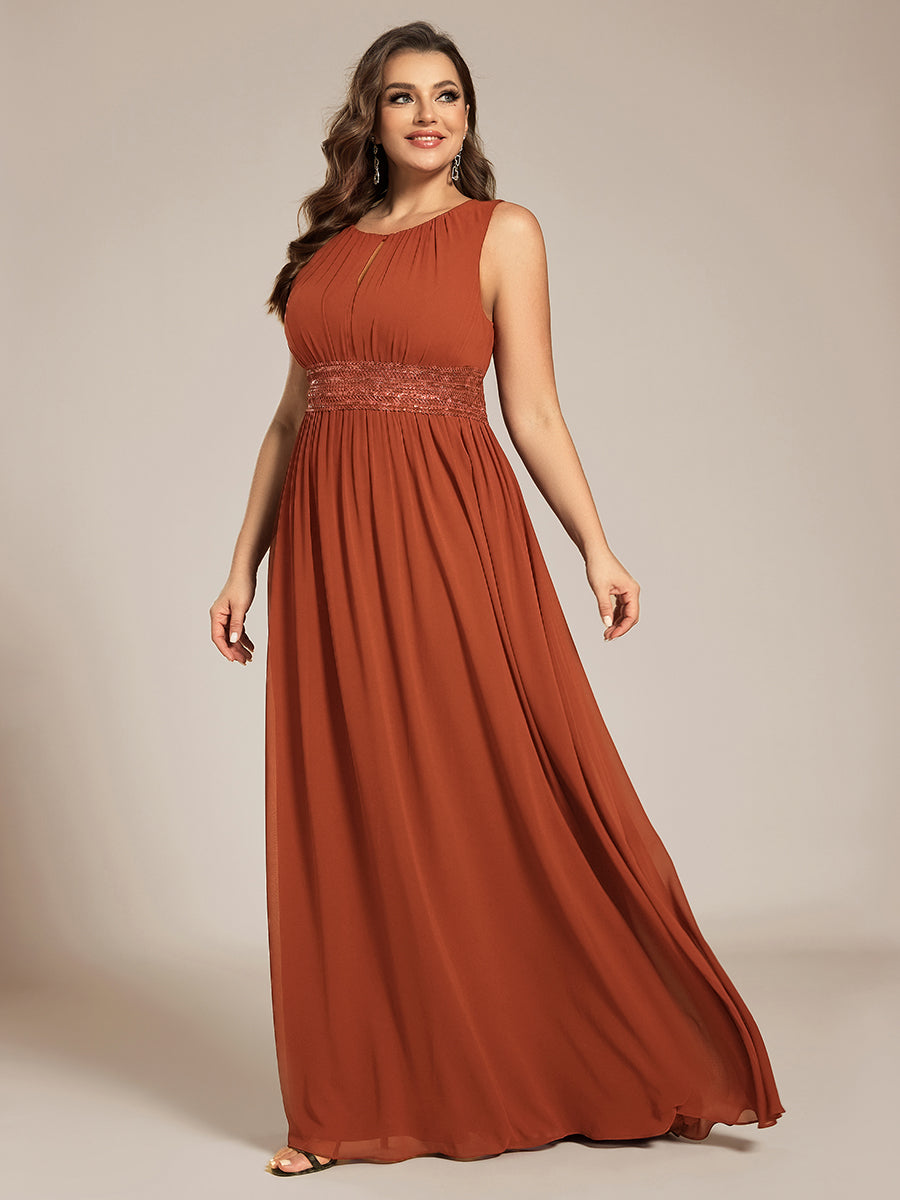 Plus Size Hollow Out Sleeveless Empire Waist Chiffon Bridesmaid Dress #color_Burnt Orange