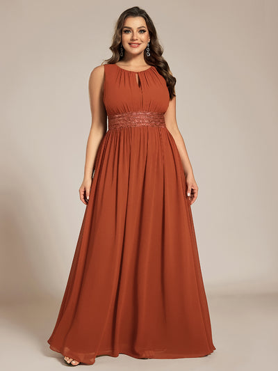 Plus Size Hollow Out Sleeveless Empire Waist Chiffon Bridesmaid Dress #color_Burnt Orange