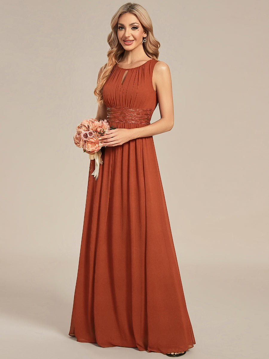 Simple Sleeveless A-line Chiffon Bridesmaid Dress with Hollow Out Detail #color_Burnt Orange