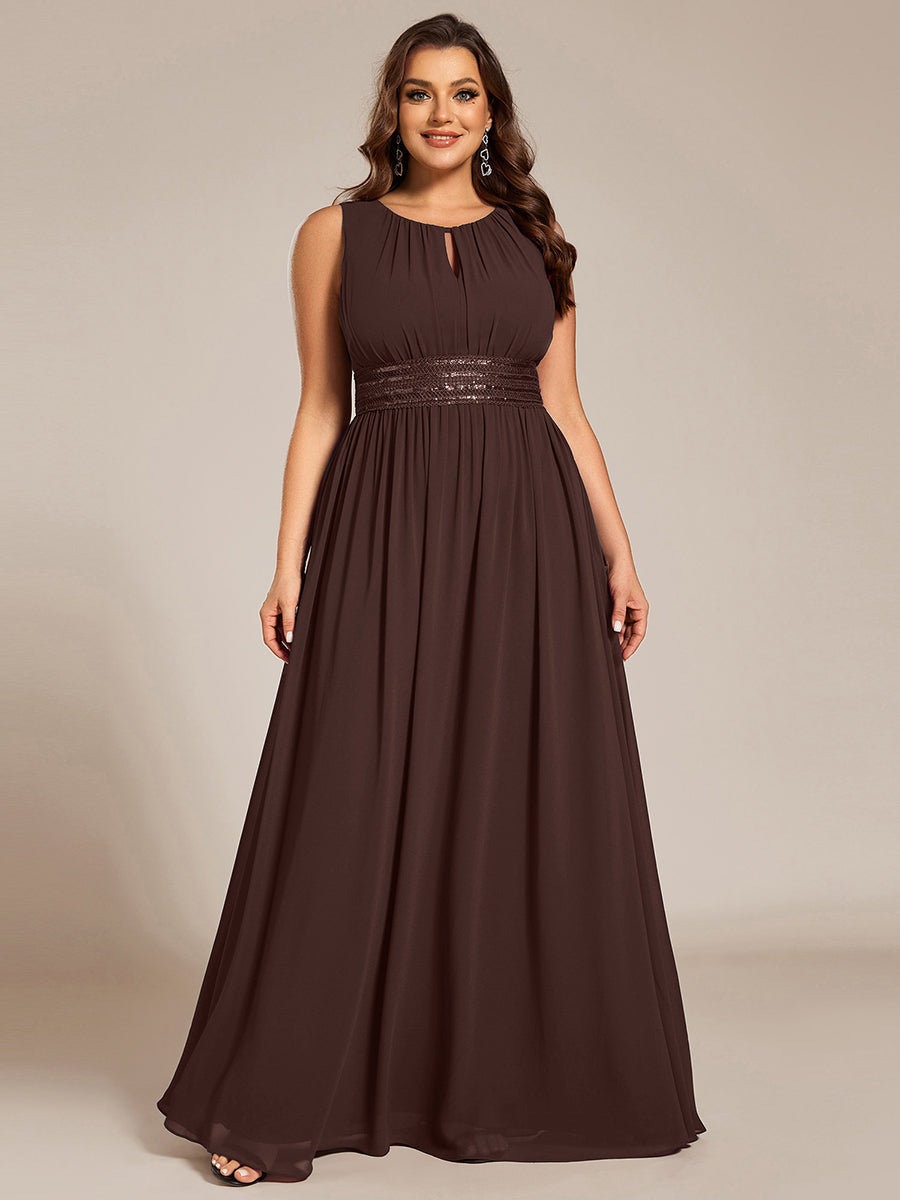 Plus Size Hollow Out Sleeveless Empire Waist Chiffon Bridesmaid Dress #color_Chocolate Brown