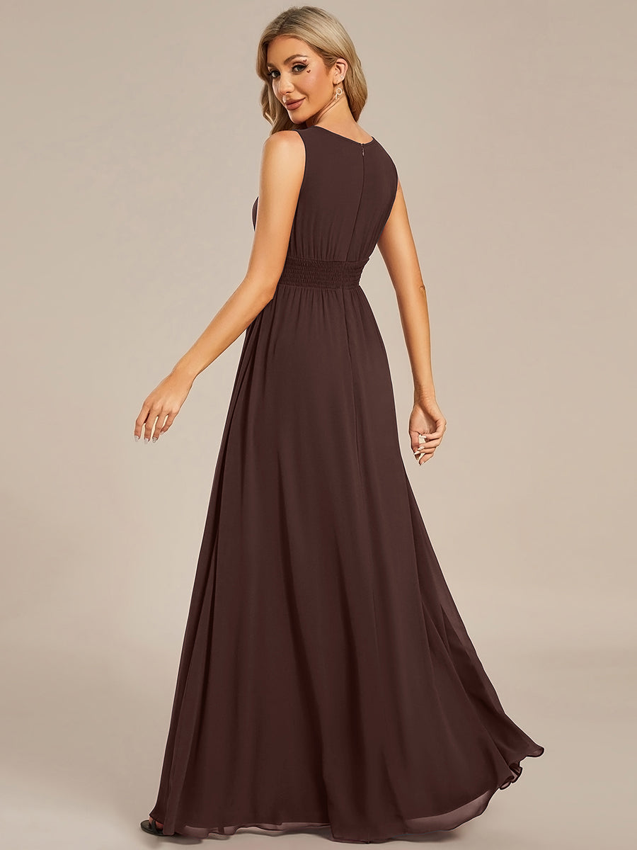 Hollow Out Sleeveless Maxi Wedding Guest Dress #color_Chocolate Brown