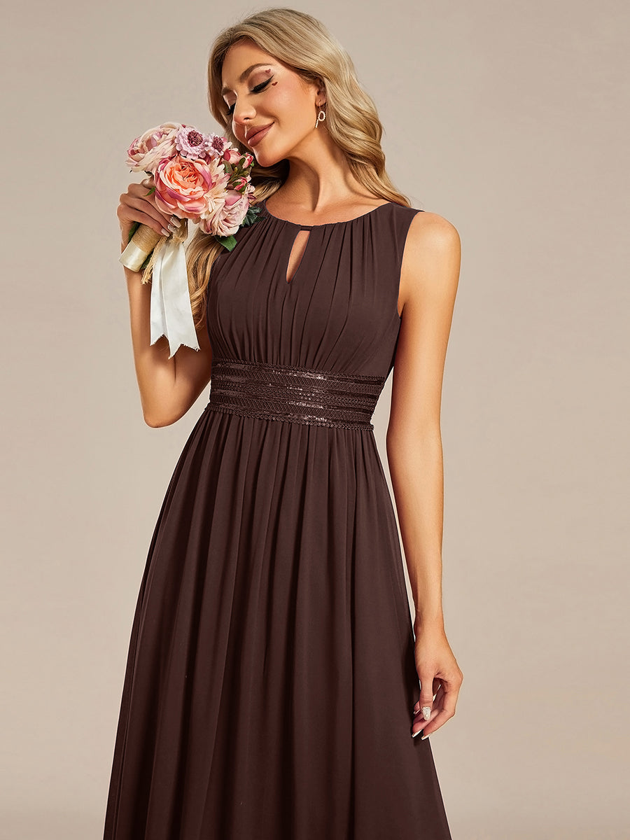 Hollow Out Sleeveless Maxi Wedding Guest Dress #color_Chocolate Brown