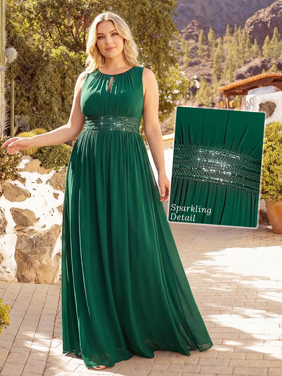 Plus Size Hollow Out Sleeveless Empire Waist Chiffon Bridesmaid Dress #color_Dark Green