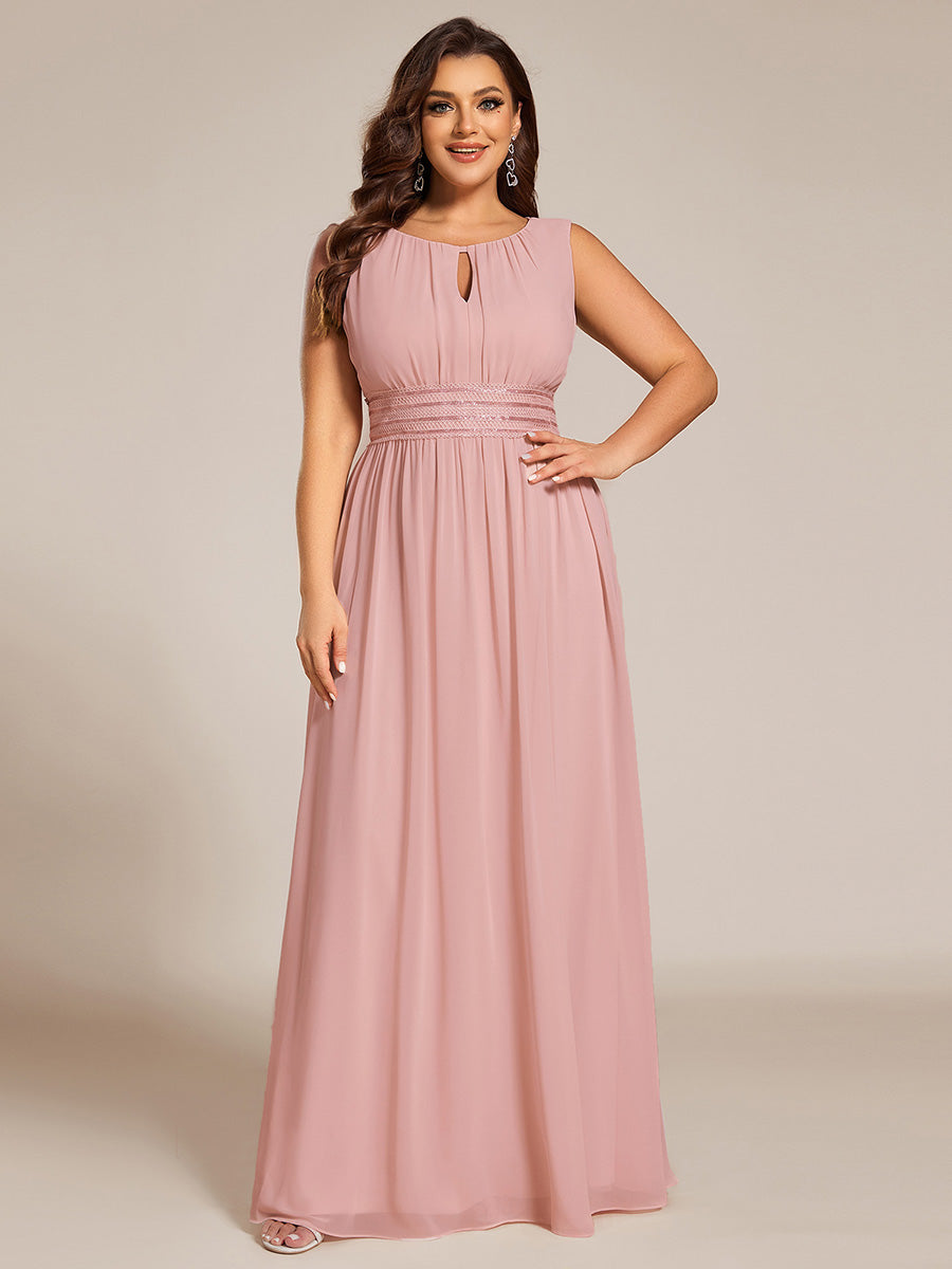 Plus Size Hollow Out Sleeveless Empire Waist Chiffon Bridesmaid Dress #color_Dusty Rose