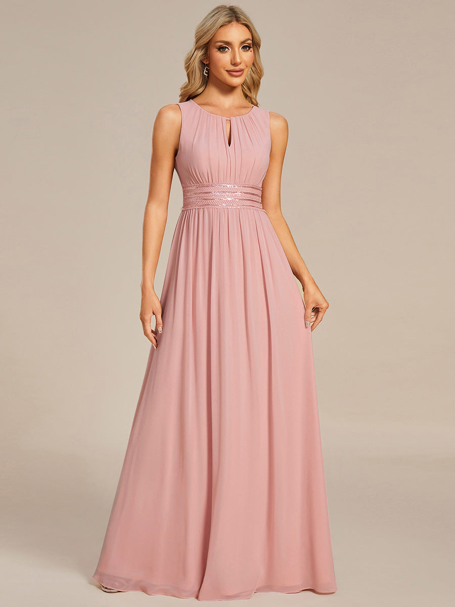 Simple Sleeveless A-line Chiffon Bridesmaid Dress with Hollow Out Detail #color_Dusty Rose