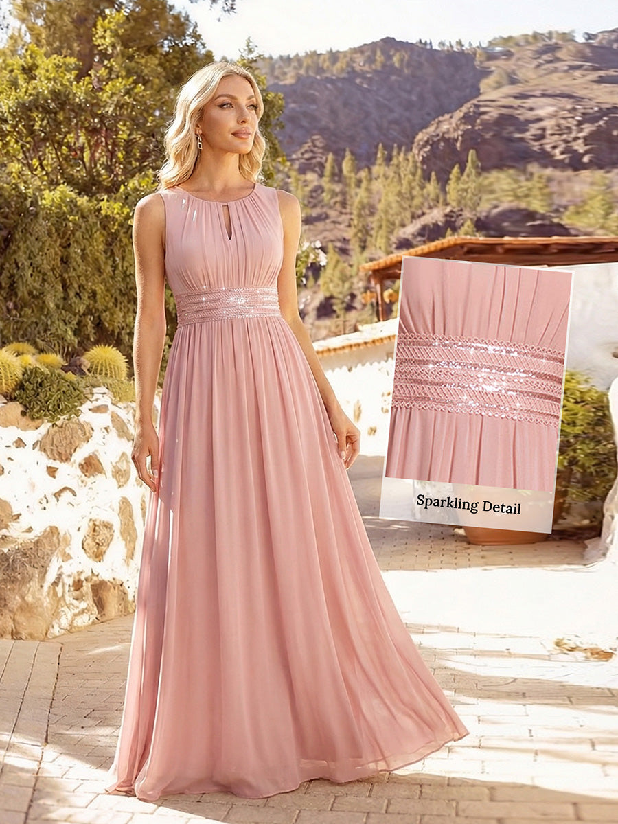 Simple Sleeveless A-line Chiffon Bridesmaid Dress with Hollow Out Detail #color_Dusty Rose