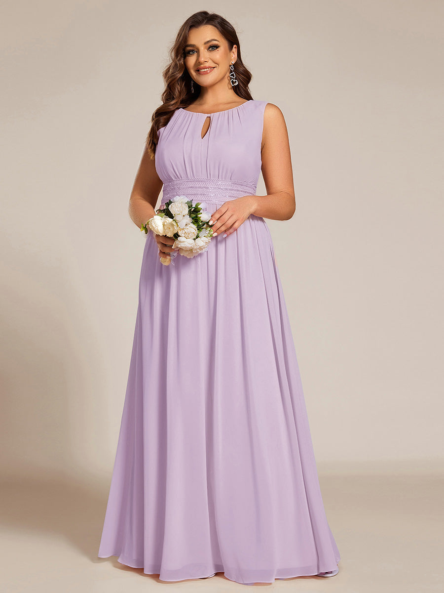 Simple Sleeveless A-line Chiffon Bridesmaid Dress with Hollow Out Detail #color_Frosted Lilac