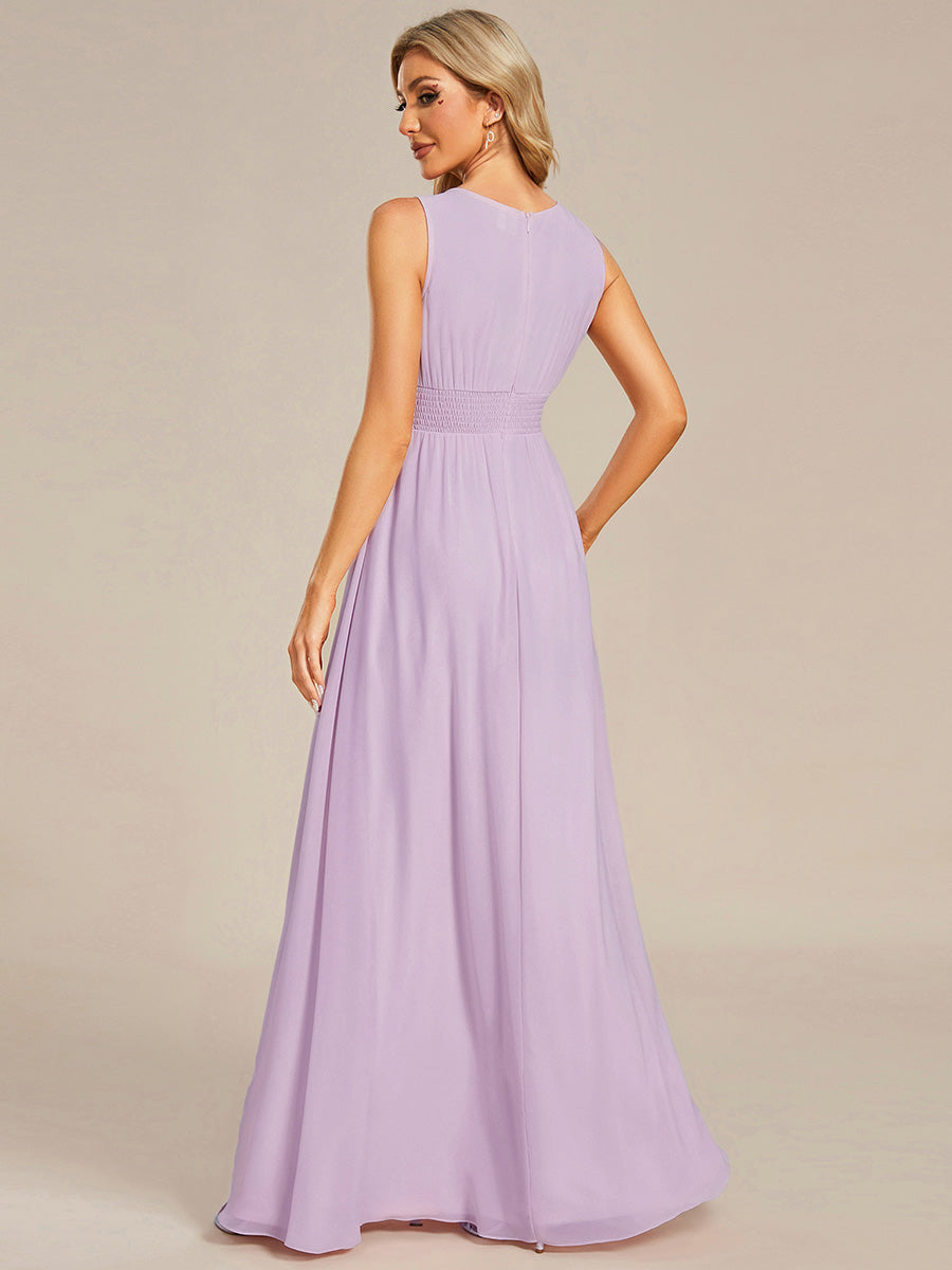 Simple Sleeveless A-line Chiffon Bridesmaid Dress with Hollow Out Detail #color_Frosted Lilac