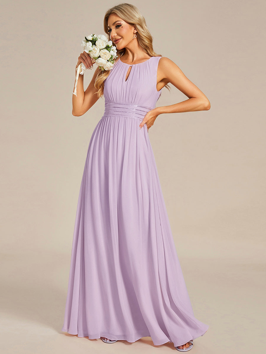 Simple Sleeveless A-line Chiffon Bridesmaid Dress with Hollow Out Detail #color_Frosted Lilac