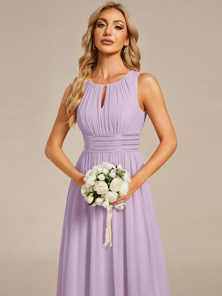 Simple Sleeveless A-line Chiffon Bridesmaid Dress with Hollow Out Detail #color_Frosted Lilac