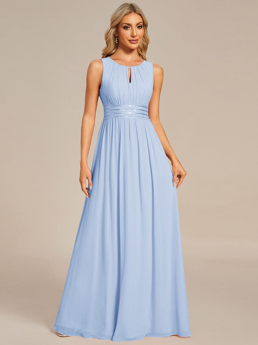 Simple Sleeveless A-line Chiffon Bridesmaid Dress with Hollow Out Detail #color_Ice Blue
