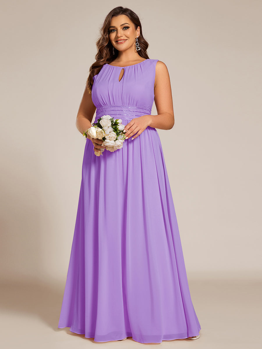 Plus Size Hollow Out Sleeveless Empire Waist Chiffon Bridesmaid Dress #color_Lavender