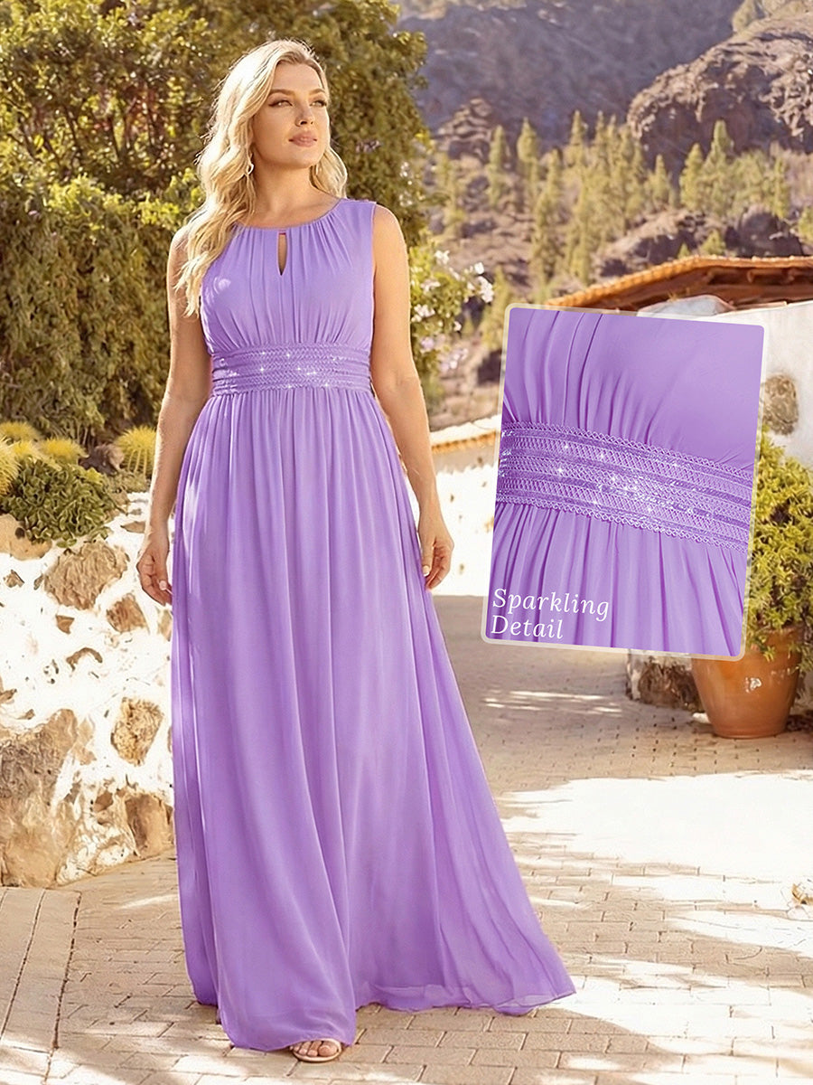 Plus Size Hollow Out Sleeveless Empire Waist Chiffon Bridesmaid Dress #color_Lavender