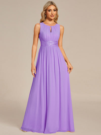 Simple Sleeveless A-line Chiffon Bridesmaid Dress with Hollow Out Detail #color_Lavender
