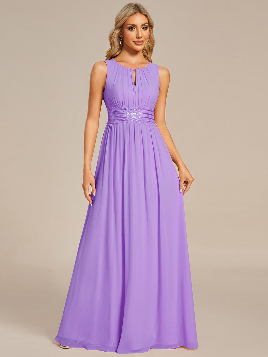 Simple Sleeveless A-line Chiffon Bridesmaid Dress with Hollow Out Detail #color_Lavender