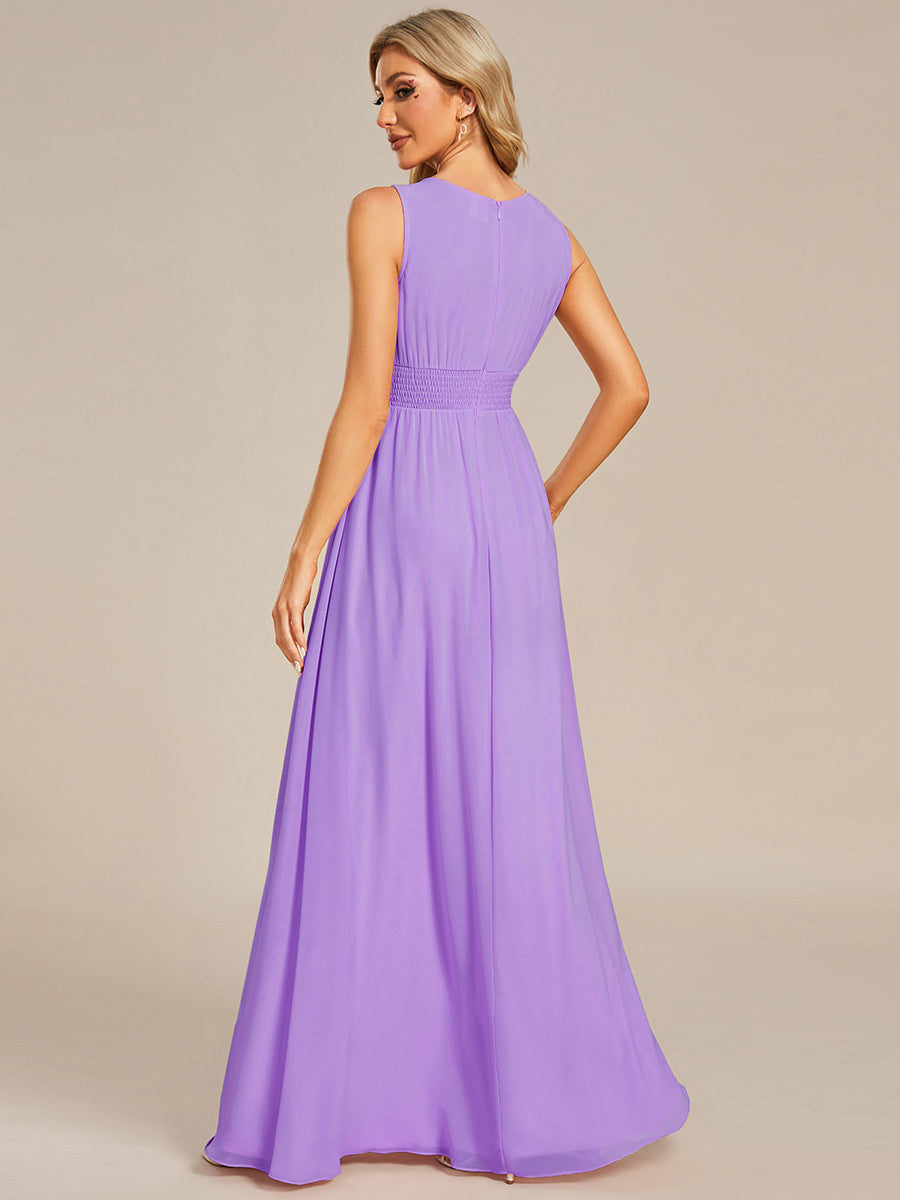 Simple Sleeveless A-line Chiffon Bridesmaid Dress with Hollow Out Detail #color_Lavender