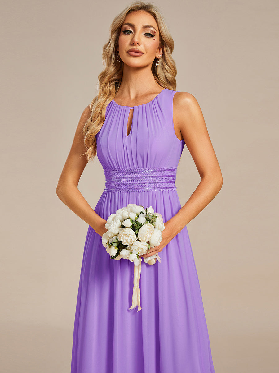 Simple Sleeveless A-line Chiffon Bridesmaid Dress with Hollow Out Detail #color_Lavender