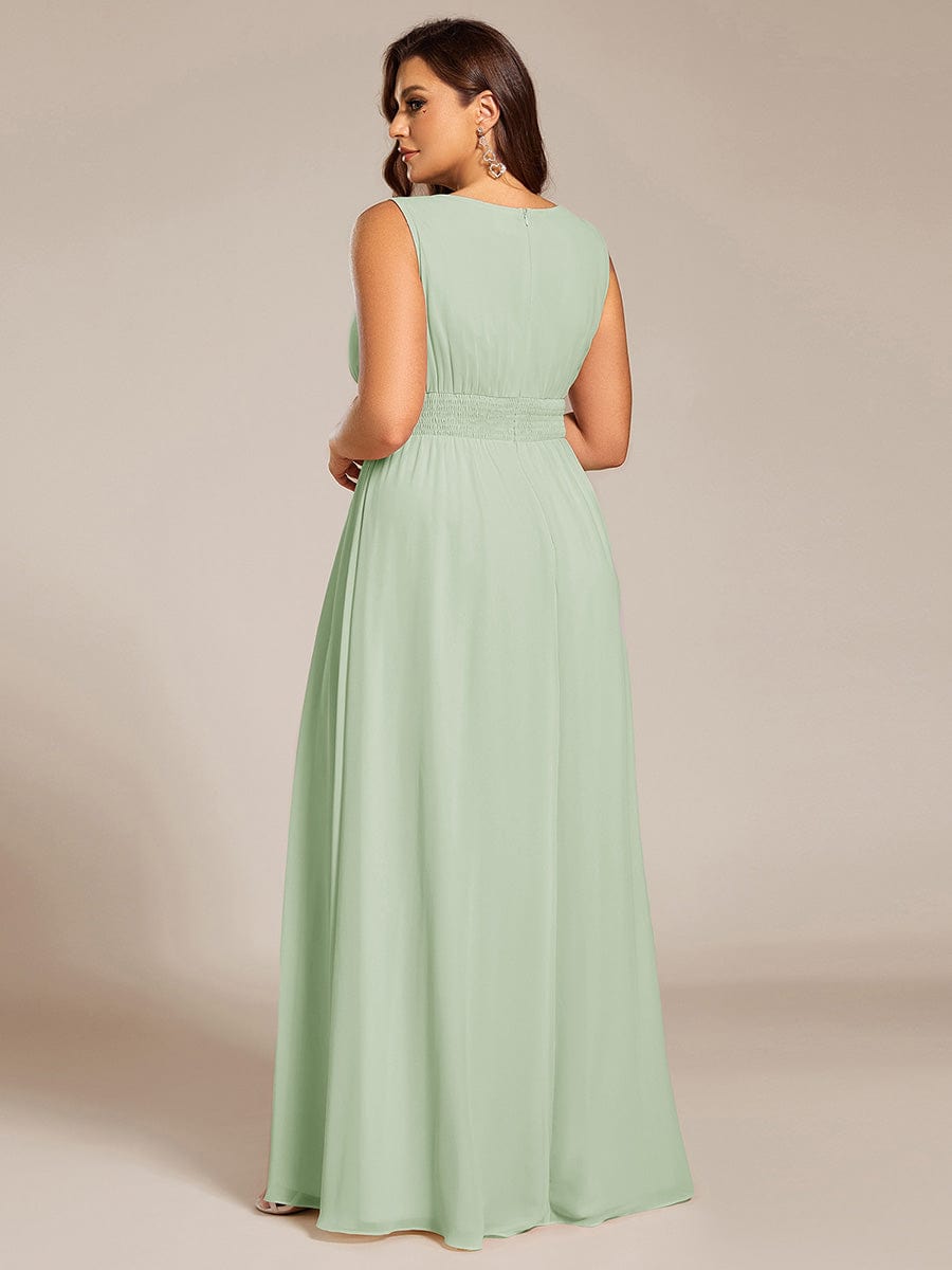 Plus Size Hollow Out Sleeveless Empire Waist Chiffon Bridesmaid Dress #color_Mint Green