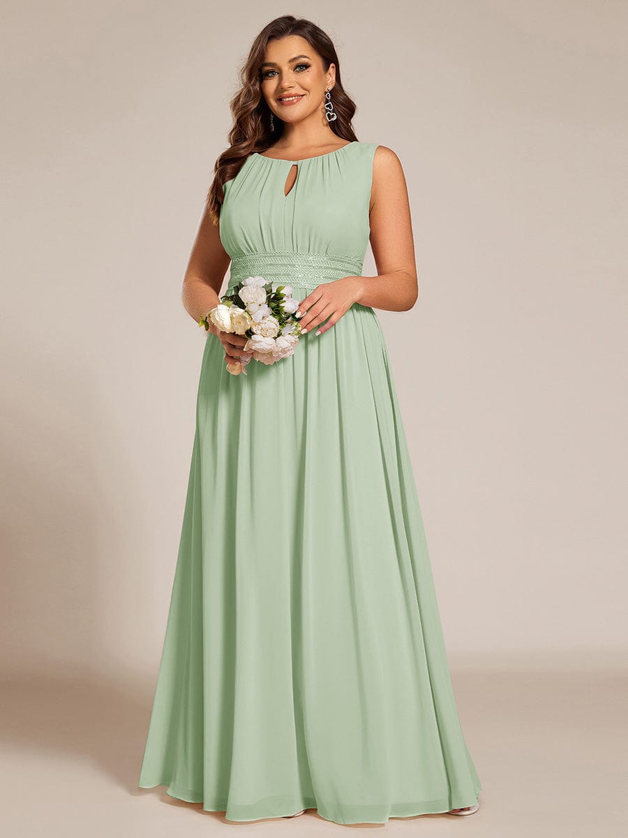 Plus Size Hollow Out Sleeveless Empire Waist Chiffon Bridesmaid Dress #color_Mint Green
