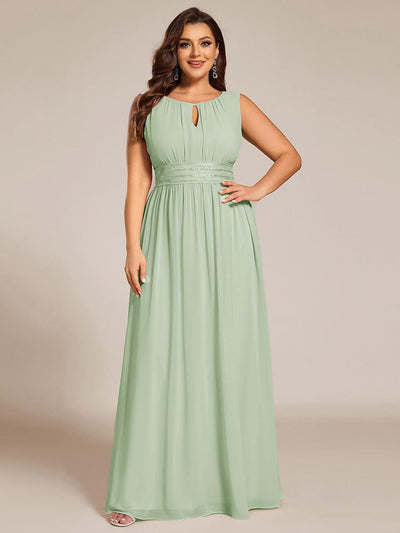 Plus Size Hollow Out Sleeveless Empire Waist Chiffon Bridesmaid Dress #color_Mint Green