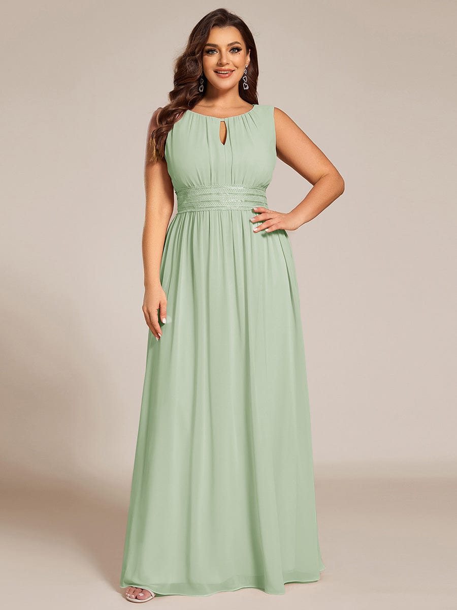 Plus Size Hollow Out Sleeveless Empire Waist Chiffon Bridesmaid Dress #color_Mint Green