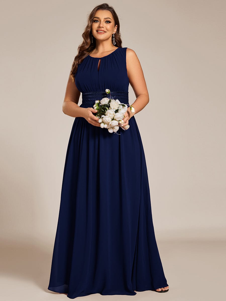 Plus Size Hollow Out Sleeveless Empire Waist Chiffon Bridesmaid Dress #color_Navy Blue
