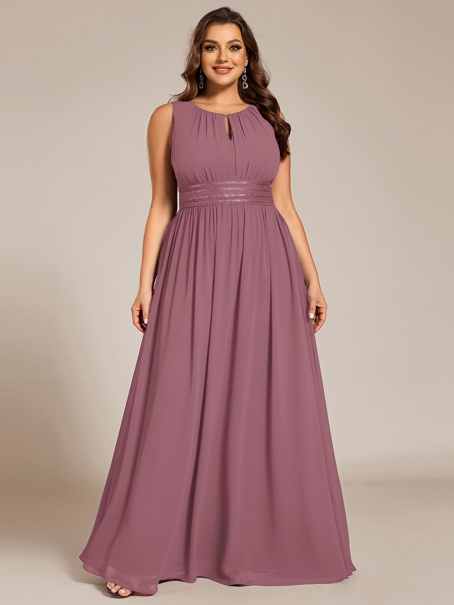 Plus Size Hollow Out Sleeveless Empire Waist Chiffon Bridesmaid Dress #color_Purple Orchid
