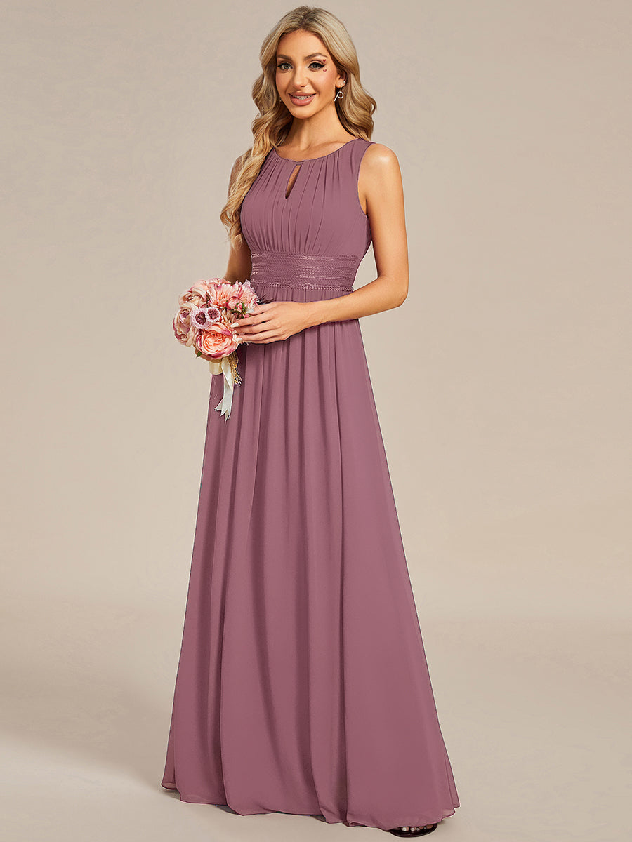 Simple Sleeveless A-line Chiffon Bridesmaid Dress with Hollow Out Detail #color_Purple Orchid