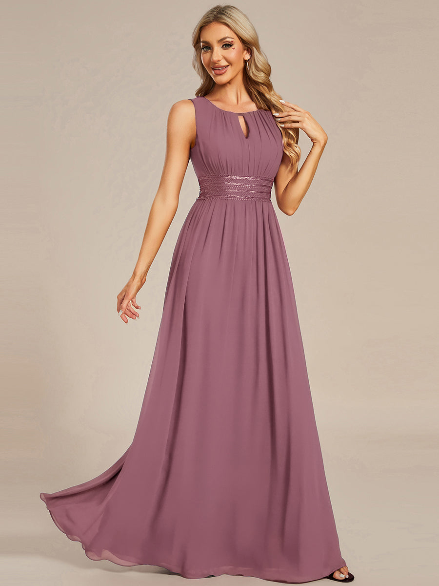 Simple Sleeveless A-line Chiffon Bridesmaid Dress with Hollow Out Detail #color_Purple Orchid