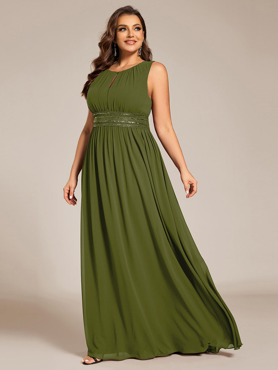 Hollow Out Sleeveless Maxi Wedding Guest Dress #color_Olive Green