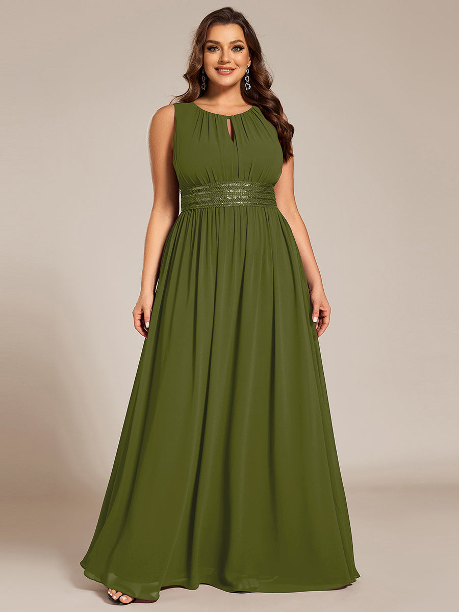 Plus Size Hollow Out Sleeveless Empire Waist Chiffon Bridesmaid Dress #color_Olive Green